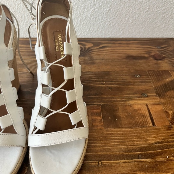 Aquazurra Amazon Leather Lace Up Wedge Sandals 9.5/ 39.5 - Picture 11 of 11